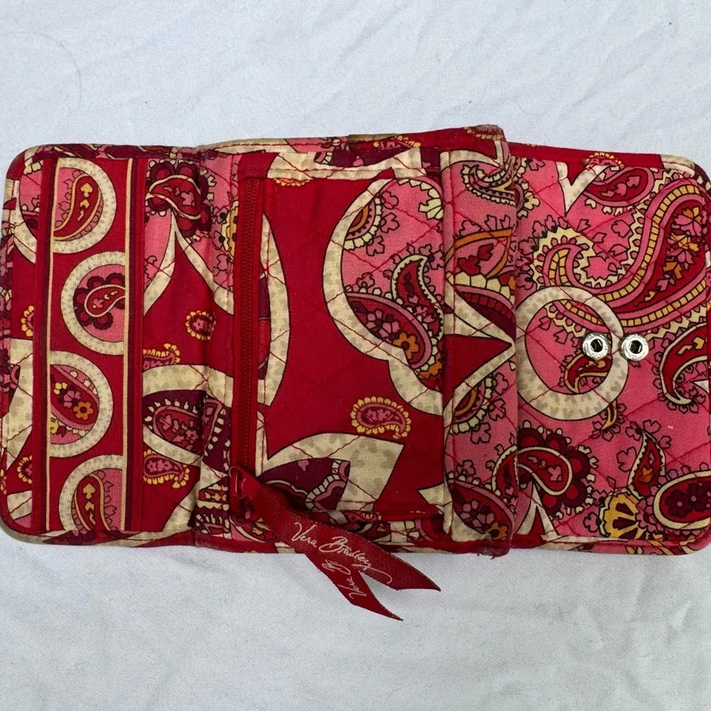 Vera Bradley Red & Pink Paisley Quilted Fold-Over Cosmetic Bag - Picture 2 of 4